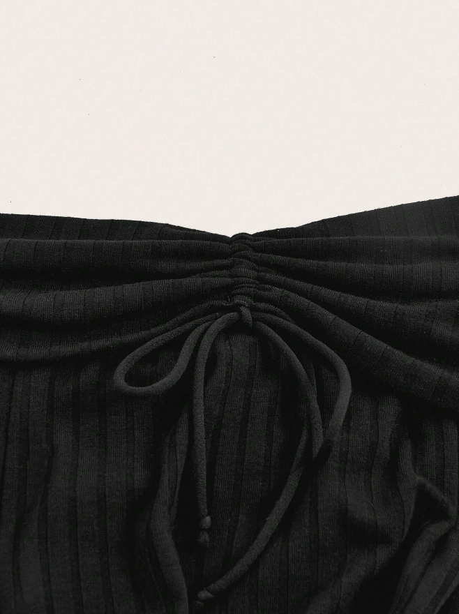 🖤 Pantalones Acampanados con Volantes y Cordón - Talla L-3