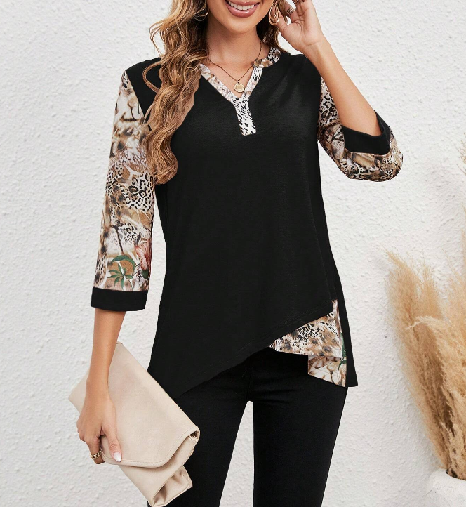 🖤 Camiseta Asimétrica Floral - Talla L-2