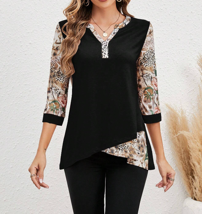 🖤 Camiseta Asimétrica Floral - Talla L-3