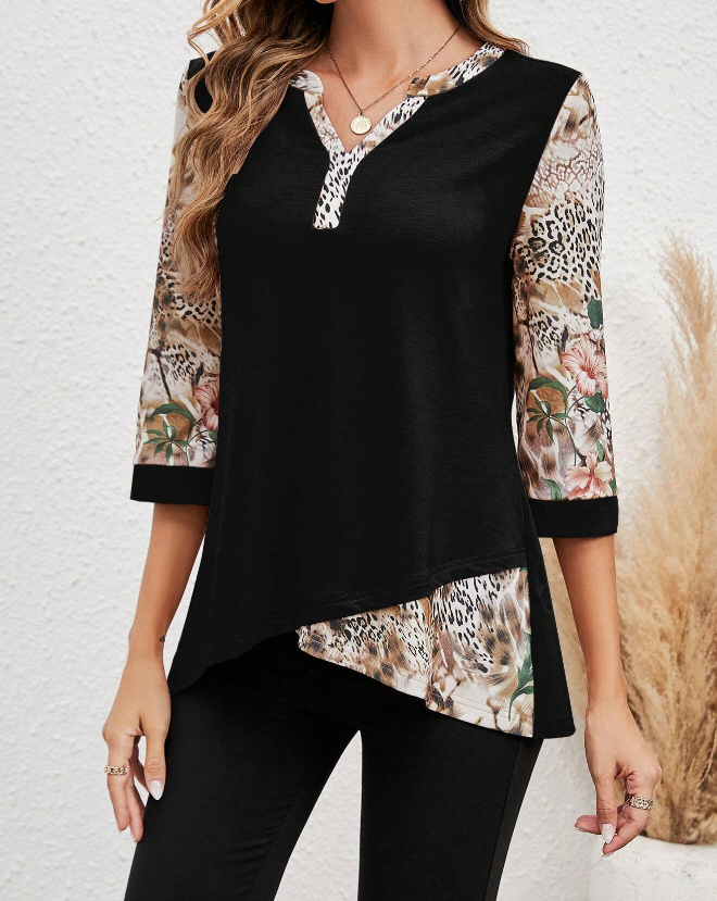 🖤 Camiseta Asimétrica Floral - Talla L-4