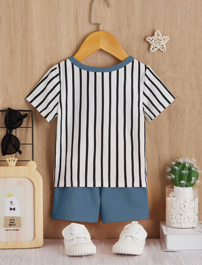 Conjunto de Camiseta a Rayas y Shorts Deportivos para Chicos-2