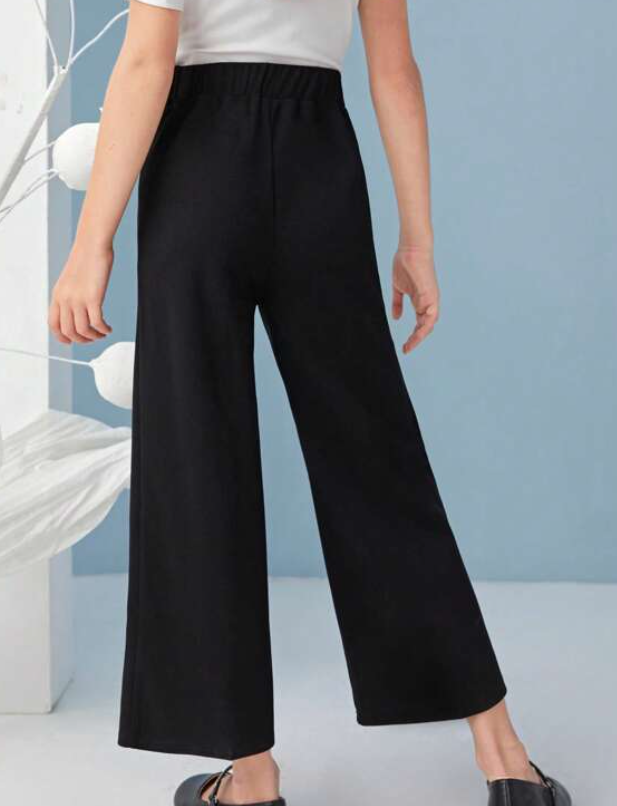Pantalón de Pierna Ancha con Detalles Brillantes - Negro-3