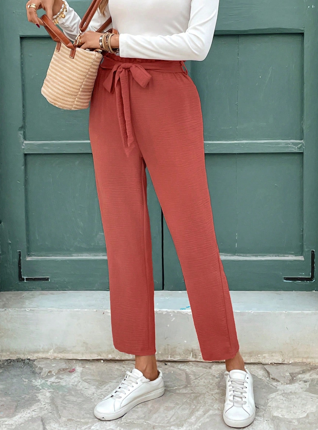 Pantalones de Cintura con Volante y Cinturón - Talla M-3