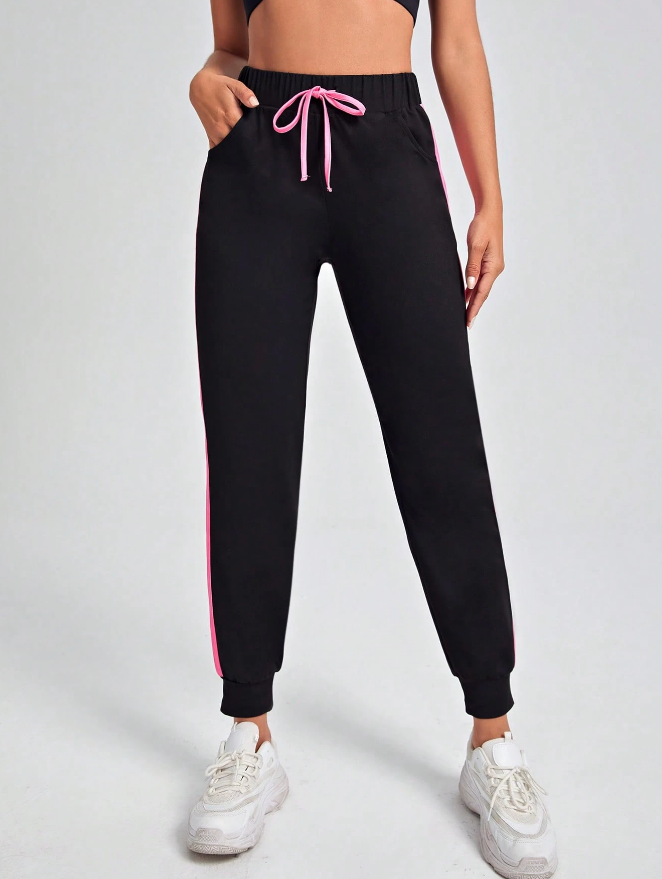 Pantalones Deportivos con Costura Lateral en Contraste y Cintura con Cordón - Talla XL-3