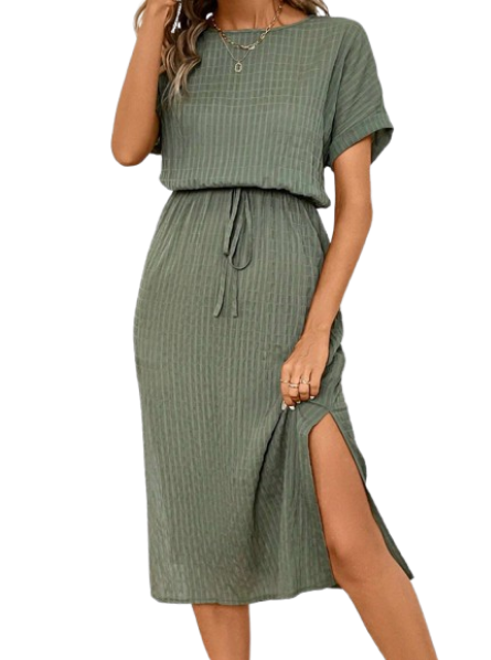 Vestido de Verano para Mujer con Textura de Rayas Verticales - Talla L-0