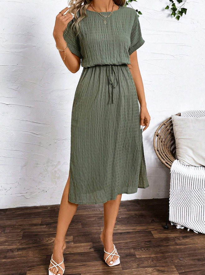 Vestido de Verano para Mujer con Textura de Rayas Verticales - Talla L-6