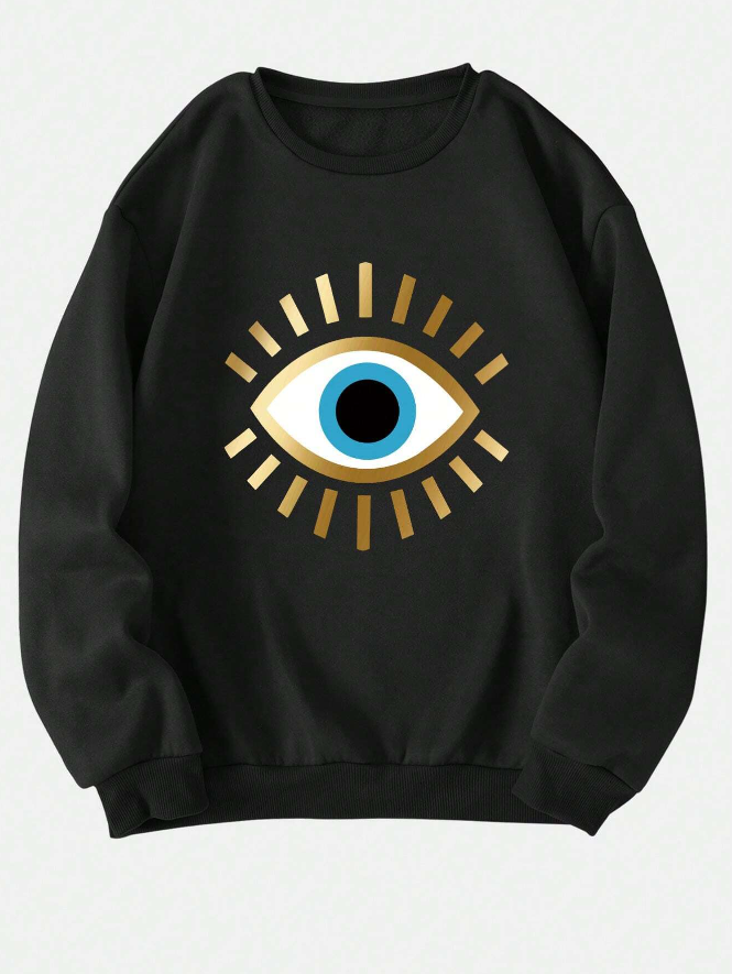 👁️ Sudadera de Cuello Redondo con Estampado de Ojos - Talla XL-2