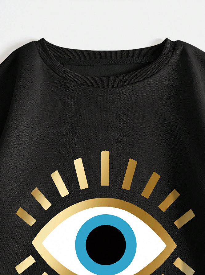 👁️ Sudadera de Cuello Redondo con Estampado de Ojos - Talla XL-4
