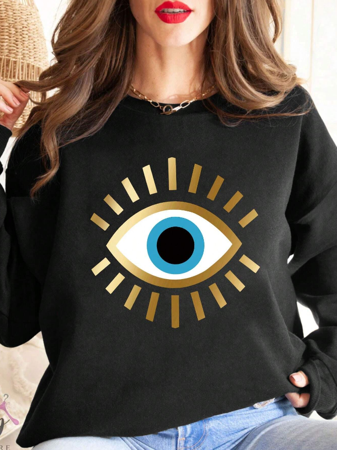 👁️ Sudadera de Cuello Redondo con Estampado de Ojos - Talla XL-5