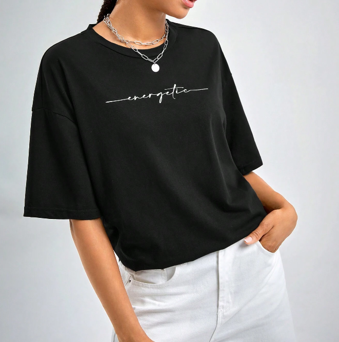 🖤 Camiseta Holgada con Gráfico de Letra - Talla XL-3