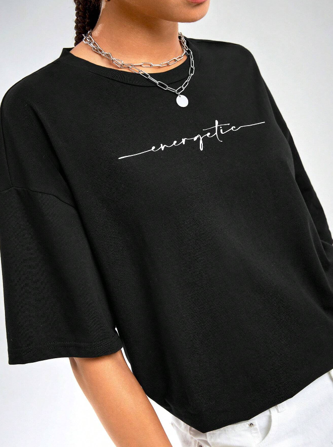 🖤 Camiseta Holgada con Gráfico de Letra - Talla XL-6