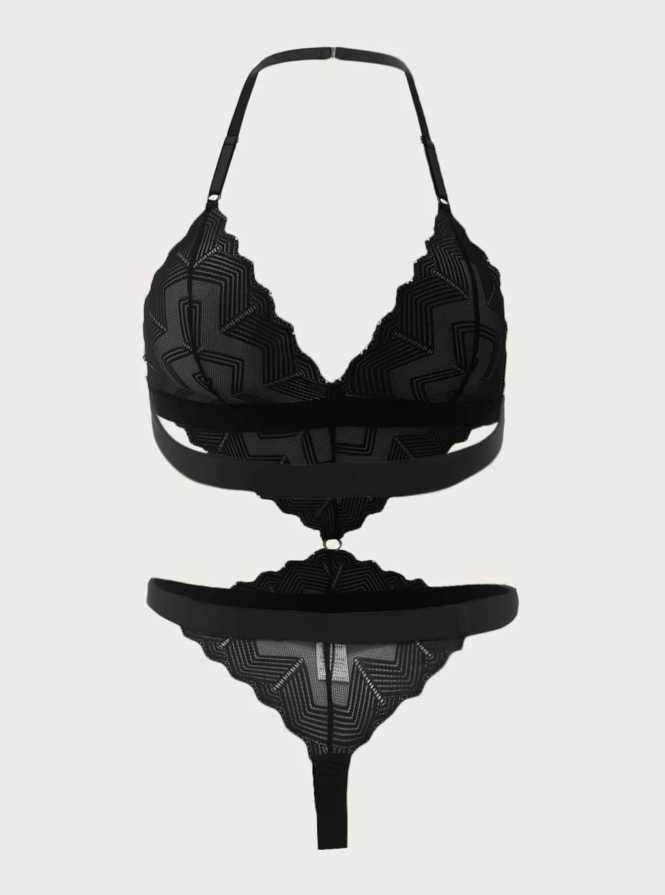 Body Negro Transparente con Diseño Triangular-2