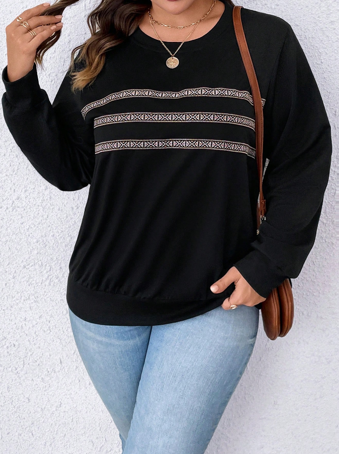 🖤 Sudadera Geométrica con Cinta – Tallas Grandes - 2XL-3