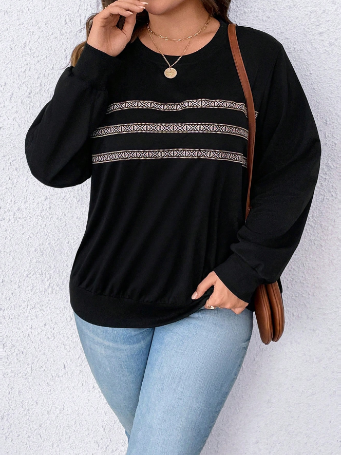 🖤 Sudadera Geométrica con Cinta – Tallas Grandes - 2XL-5