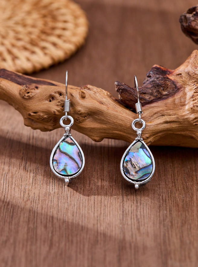 🐚 Pendientes Shell – Gota de Agua & Marco Plateado-3