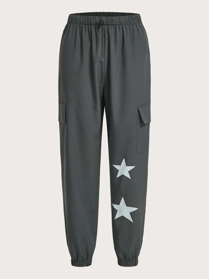 Pantalones Cargo con Estampado Geométrico - Gris Oscuro-2
