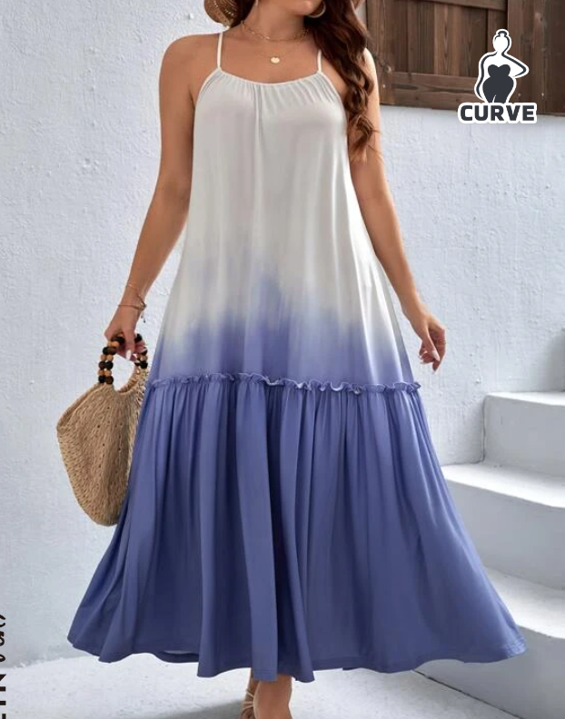 Vestido Largo Bohemio con Tirantes y Volantes - Estampado Degradado-1