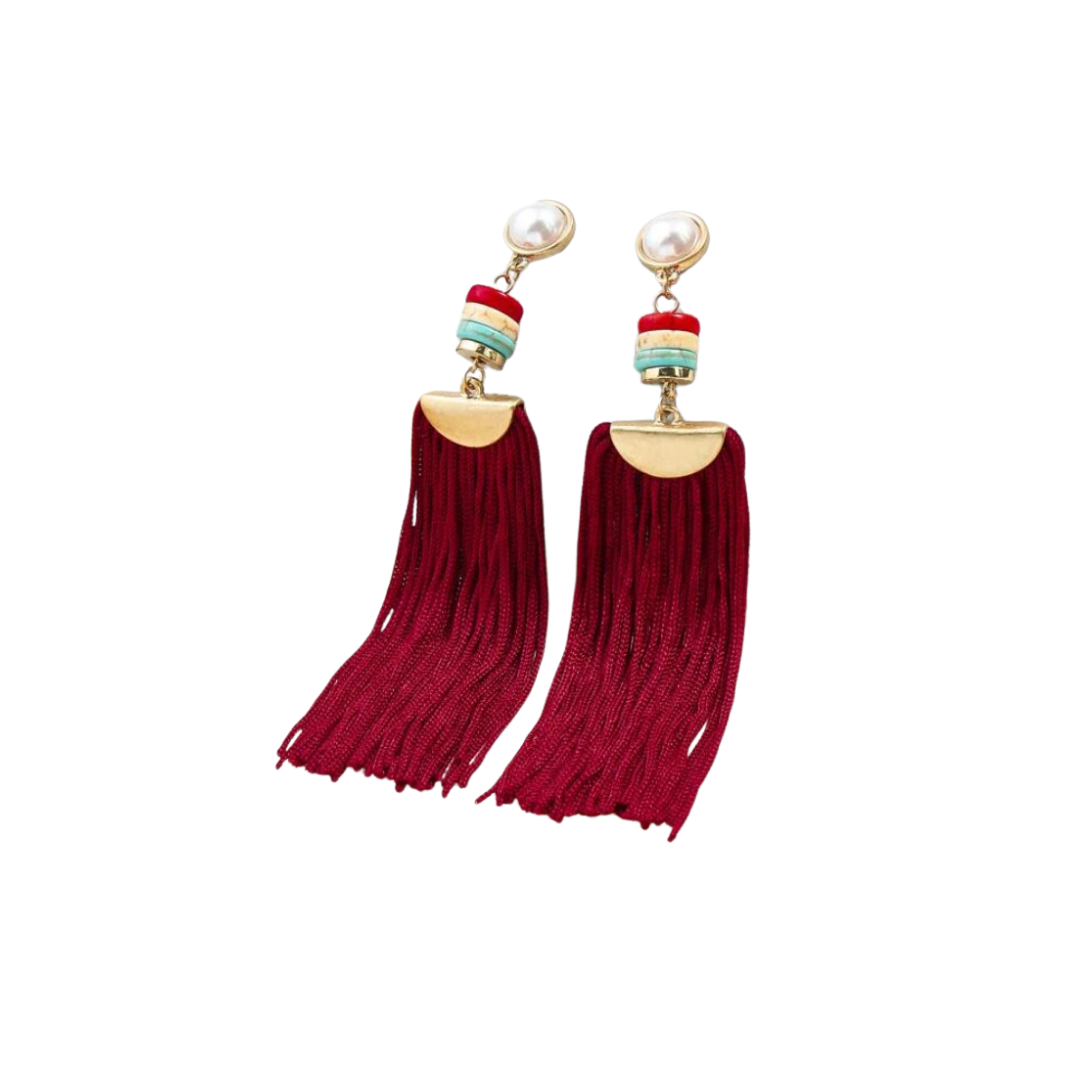Pendientes con Borlas en Color Rojo-0