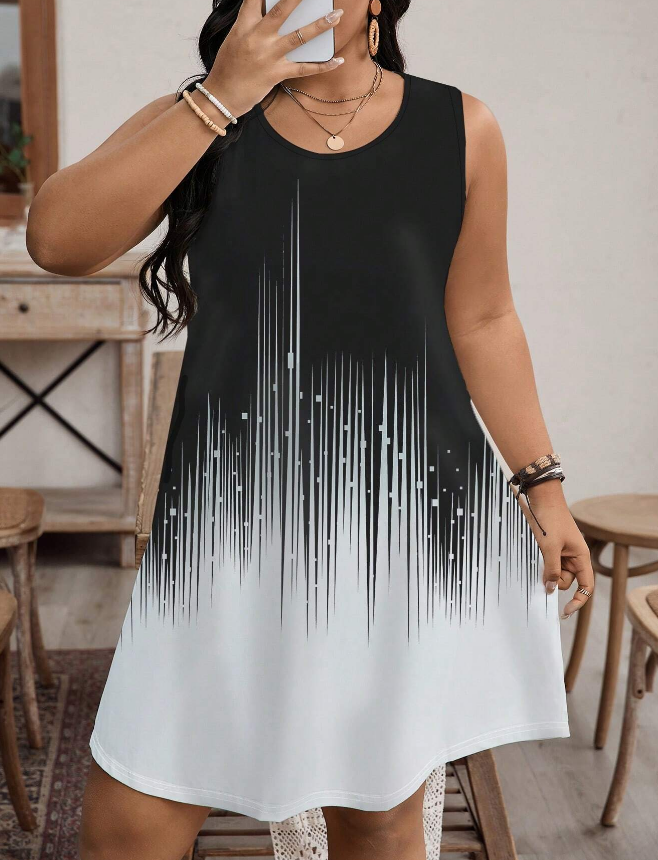 Vestido Vintage de Verano Ceñido sin Mangas con Diseño de Remiendos - Talla XL-2