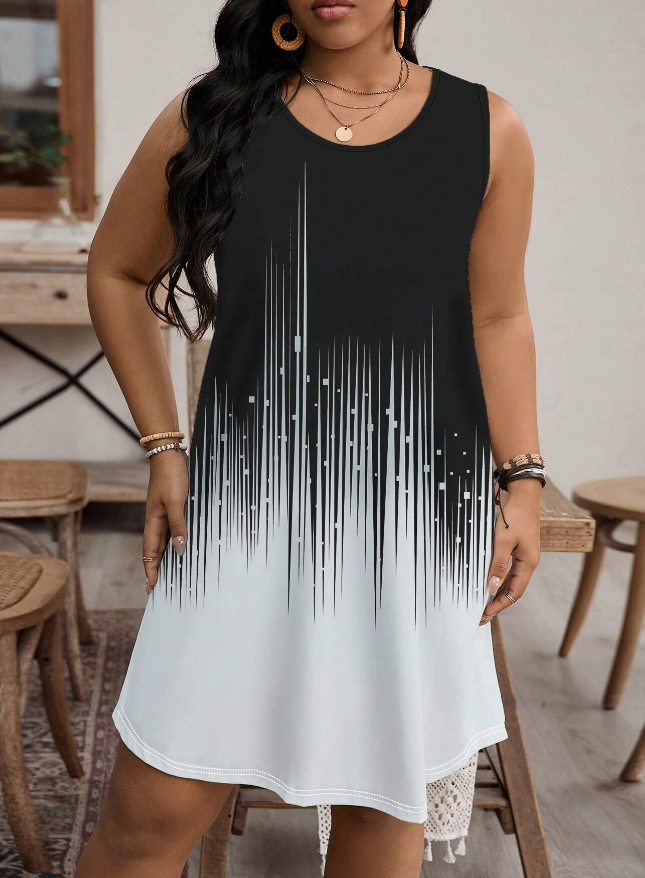 Vestido Vintage de Verano Ceñido sin Mangas con Diseño de Remiendos - Talla XL-5