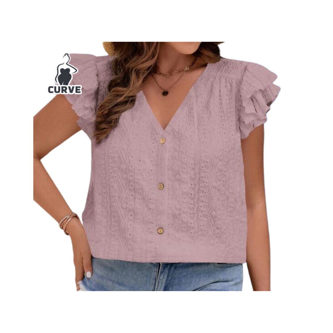 Blusa Rosa Vieja con Bordado y Volantes-0