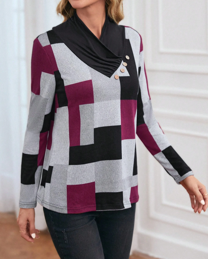 Camiseta con Estampado Geométrico y Diseño de Botón - Talla XL-3