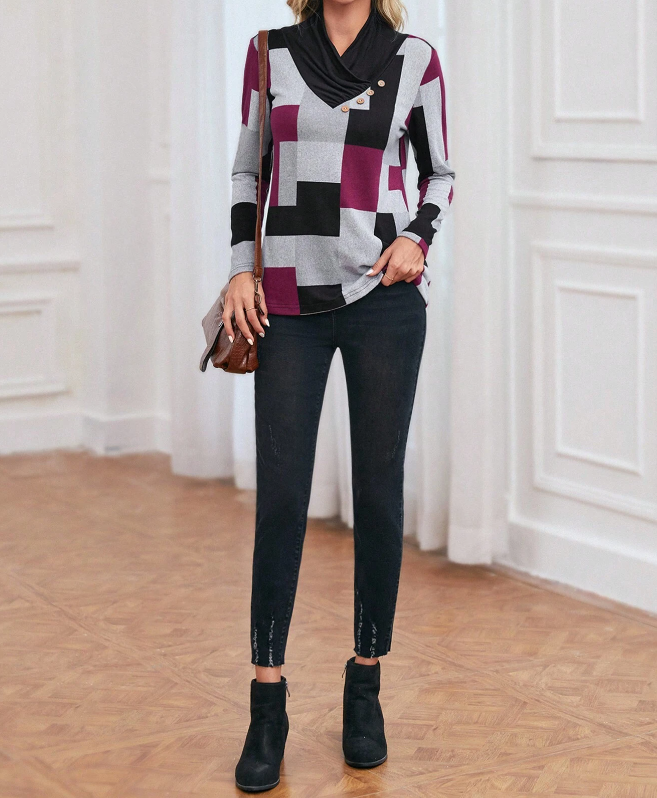 Camiseta con Estampado Geométrico y Diseño de Botón - Talla XL-6