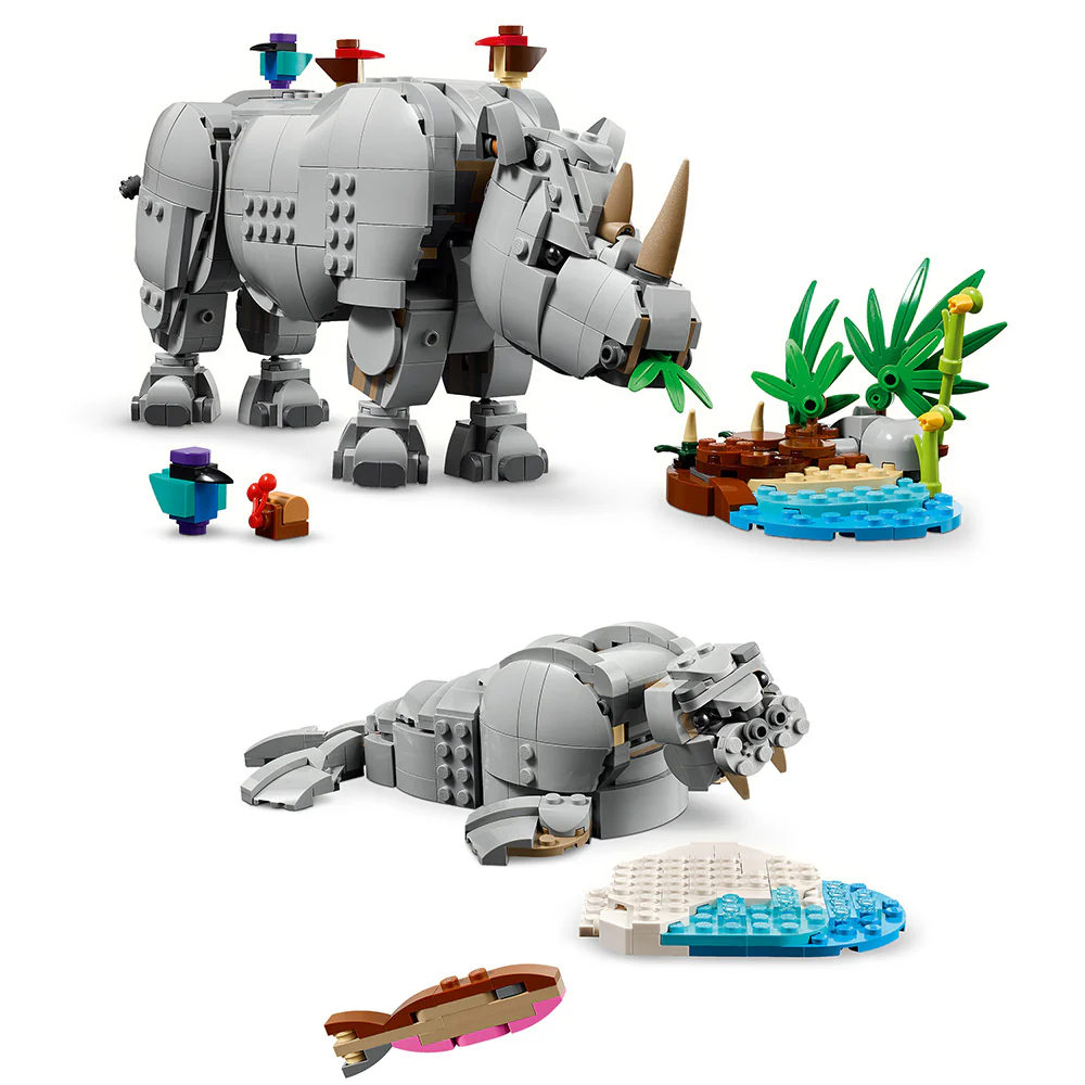 FAUNA SALVAJE: PODEROSO RINOCERONTE CON PÁJAROS 31171-3