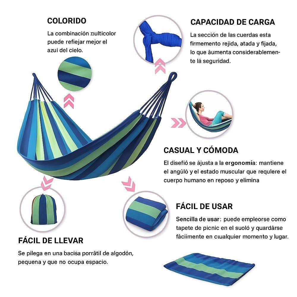 Hamaca Colgante 1 Plaza CampingJardín - Poliéster Portátil - 210cm x 77cm - 120kg-3