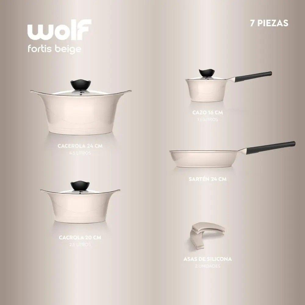 Batería Cocina Aluminio Fundido 7 Piezas Fortis Beige Wolf-1