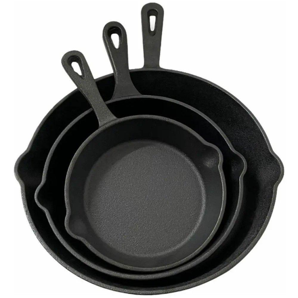 Set De 3 Sartenes 3 Hierro Fundido 16 20 Y 25cm Fierro Negro-1