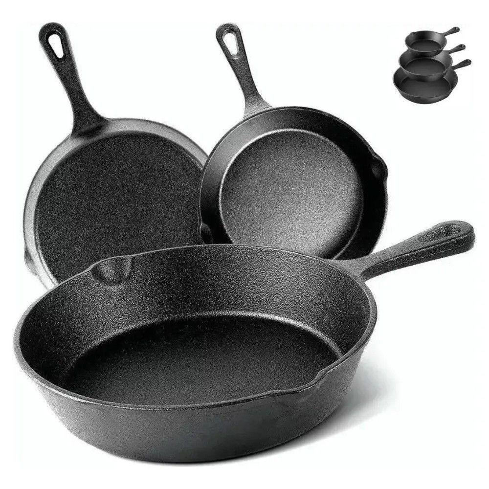 Set De 3 Sartenes 3 Hierro Fundido 16 20 Y 25cm Fierro Negro-0