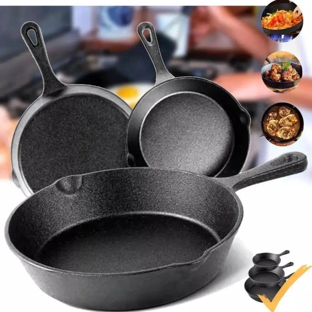 Set De 3 Sartenes 3 Hierro Fundido 16 20 Y 25cm Fierro Negro-5