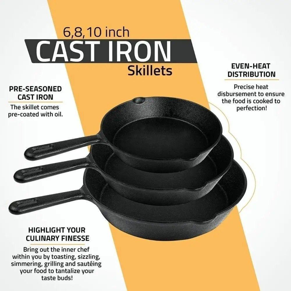 Set De 3 Sartenes 3 Hierro Fundido 16 20 Y 25cm Fierro Negro-4