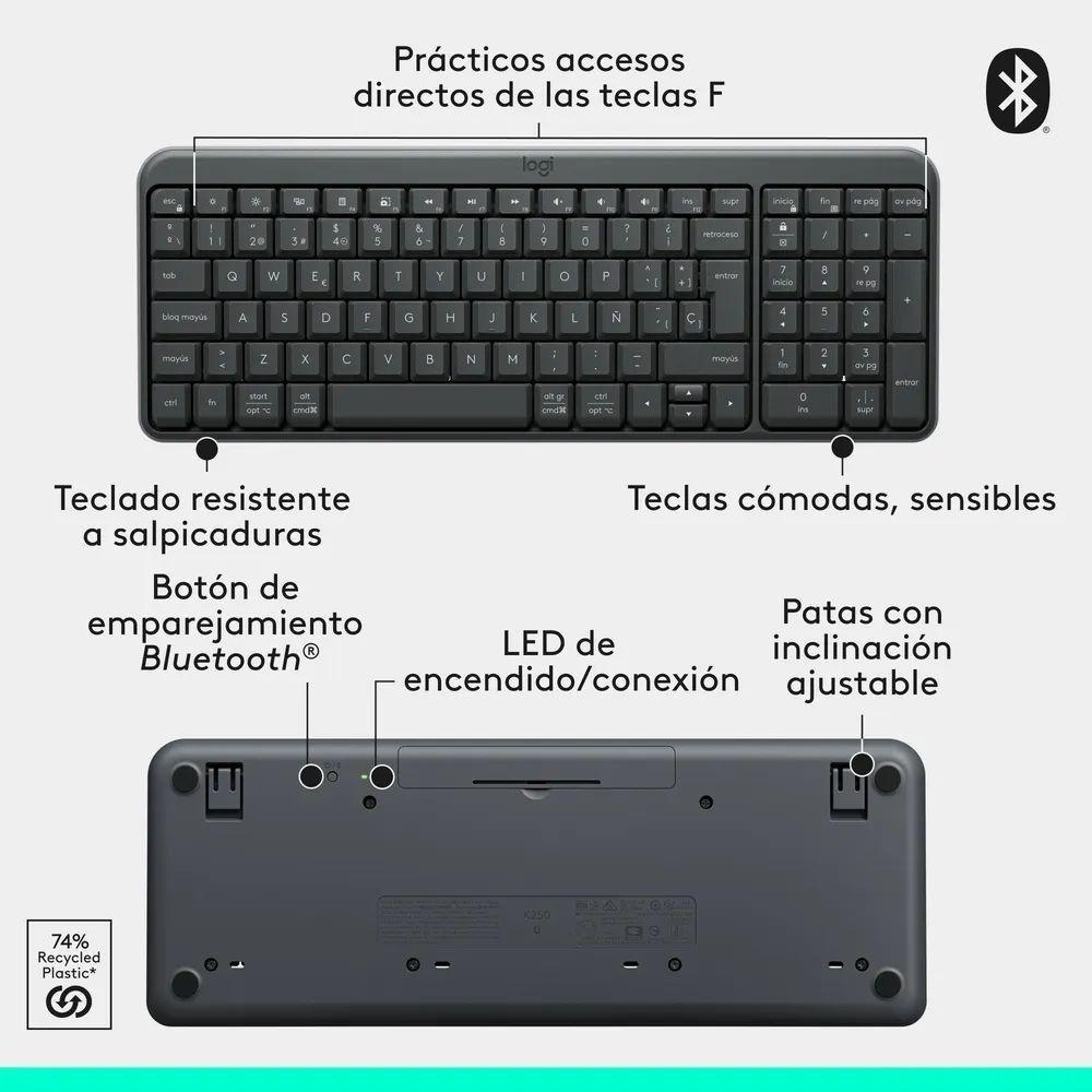 Teclado Inalámbrico Logitech K250 Workspace Negro QWERTY Español Bluetooth-3