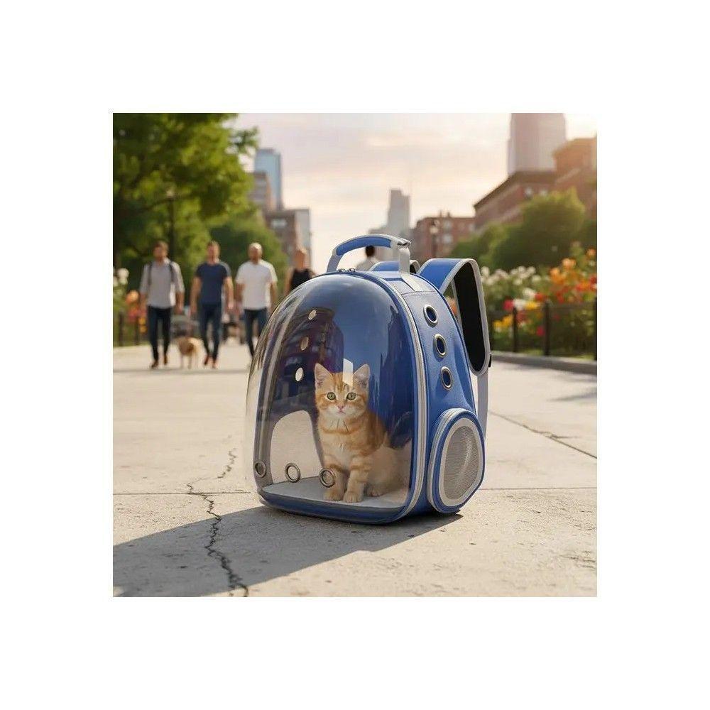 Mochila Bolso Transporte Transparente Mascotas Perros Gatos Color Azul-5