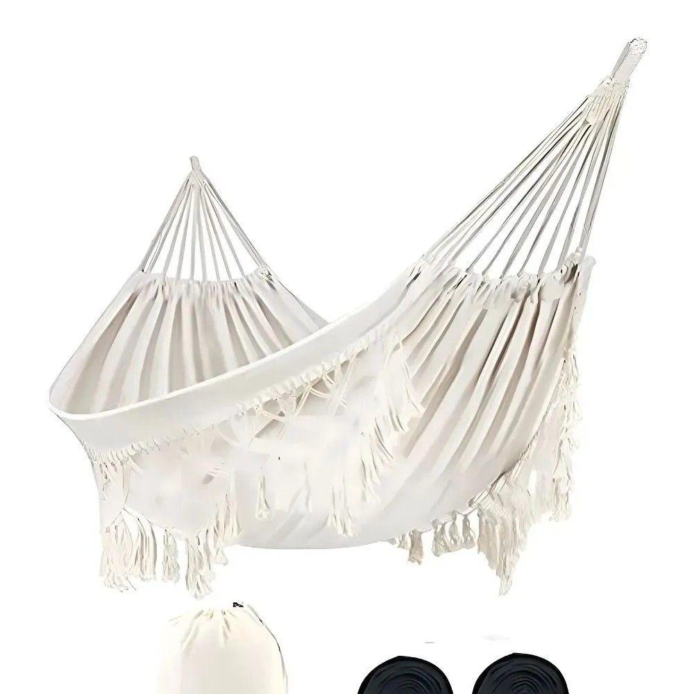 Hamaca Brasileña Macramé Doble - Columpio de Cama con Borlas - AlgodónPoliéster - 226 kg-0
