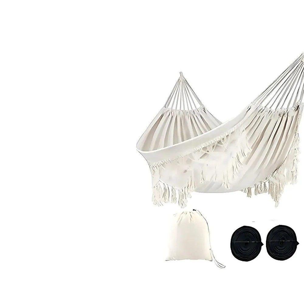 Hamaca Brasileña Macramé Doble - Columpio de Cama con Borlas - AlgodónPoliéster - 226 kg-1