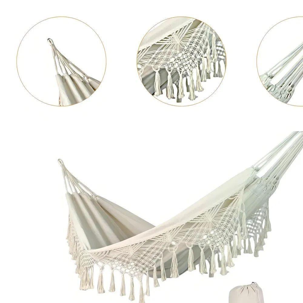 Hamaca Brasileña Macramé Doble - Columpio de Cama con Borlas - AlgodónPoliéster - 226 kg-2