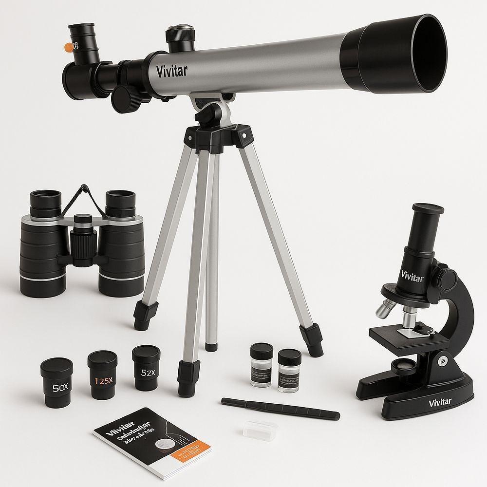 Kit 3 en 1 – Binoculares, Telescopio y Microscopio  Telmic-40 Vivitar-4