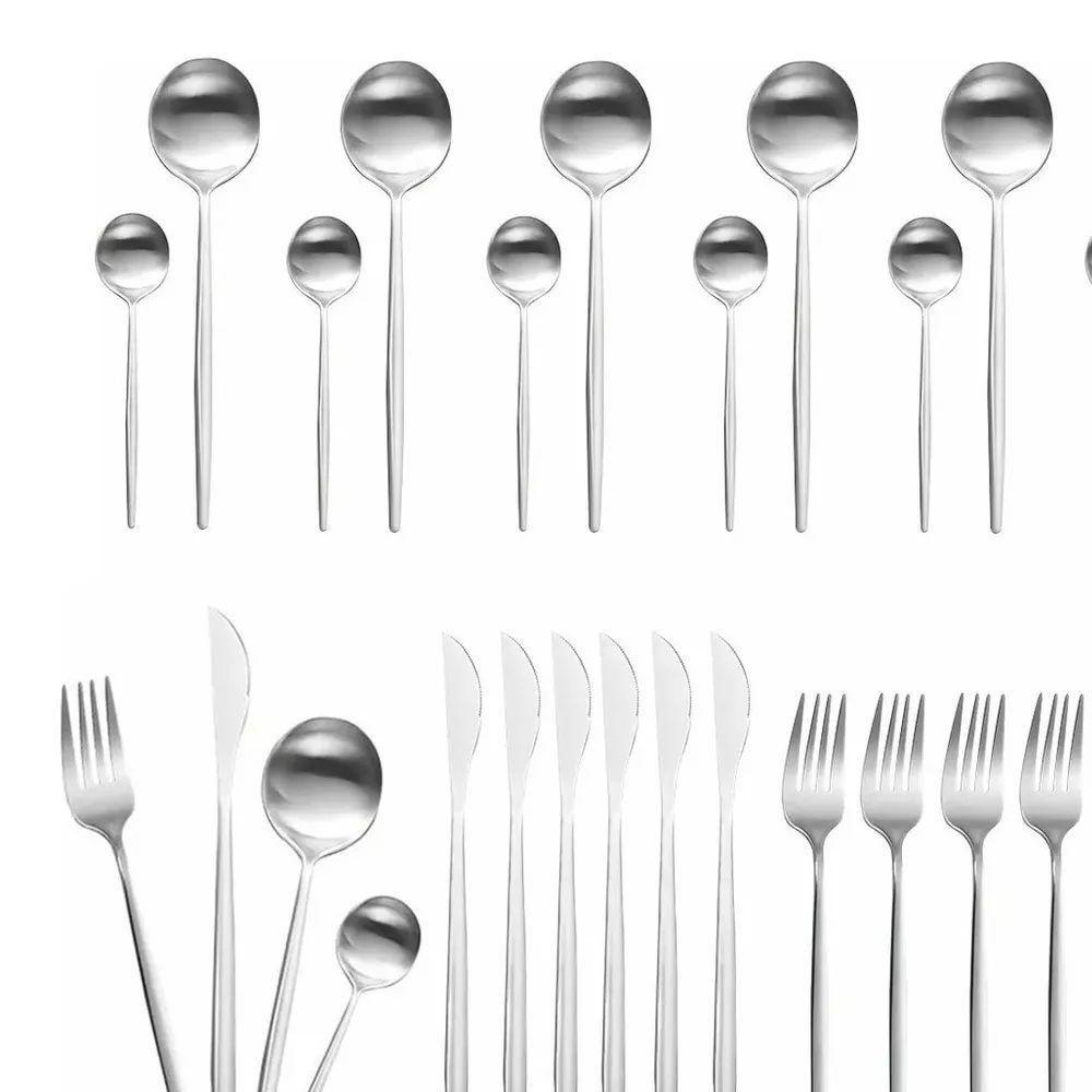 Juego De Cubiertos De 24 Cuchillos, Cucharas Y Tenedores Plateado-3