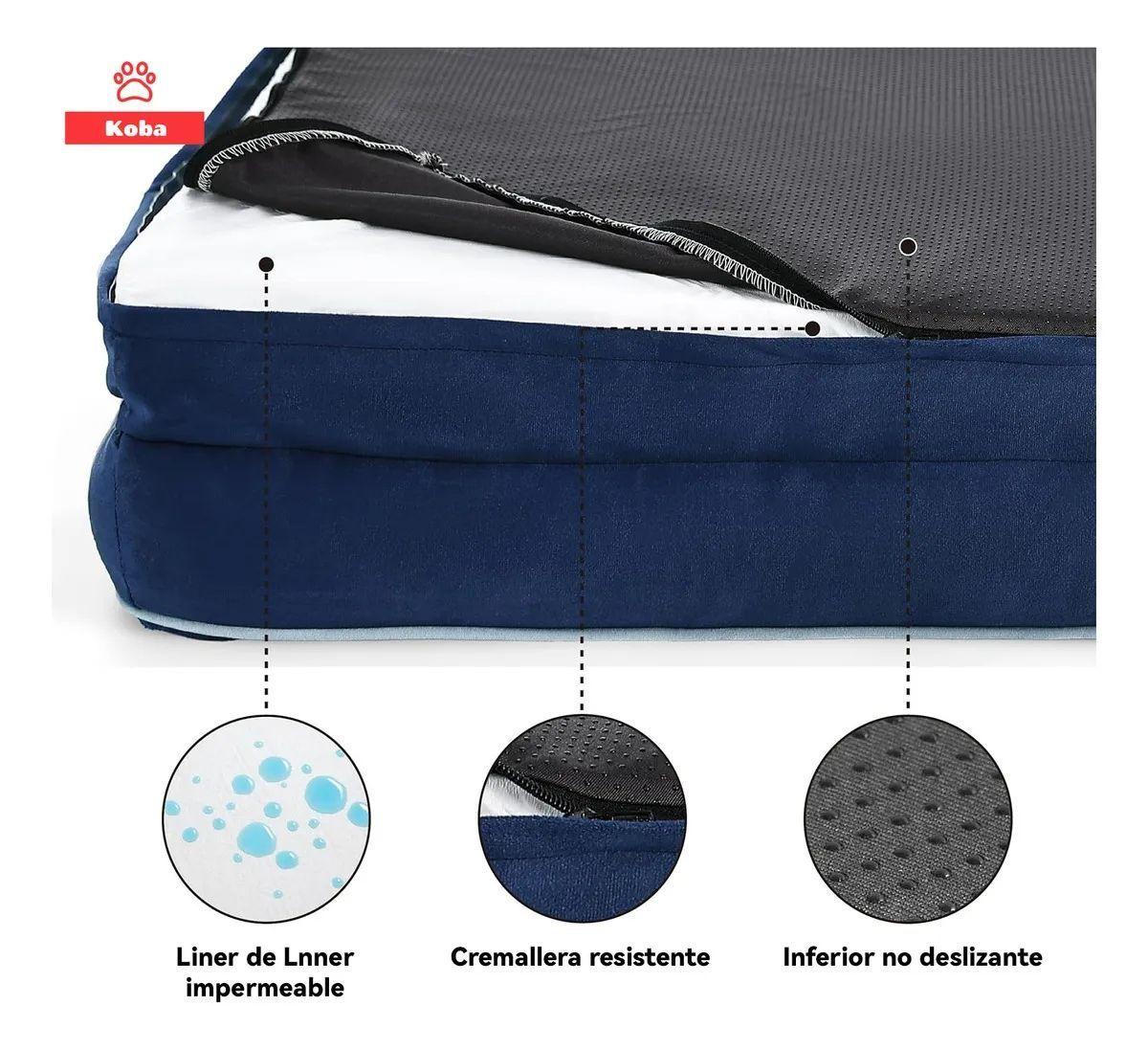 Cama Antiestrés Perro Colchón Ortopédica 90x63cm Azul-2