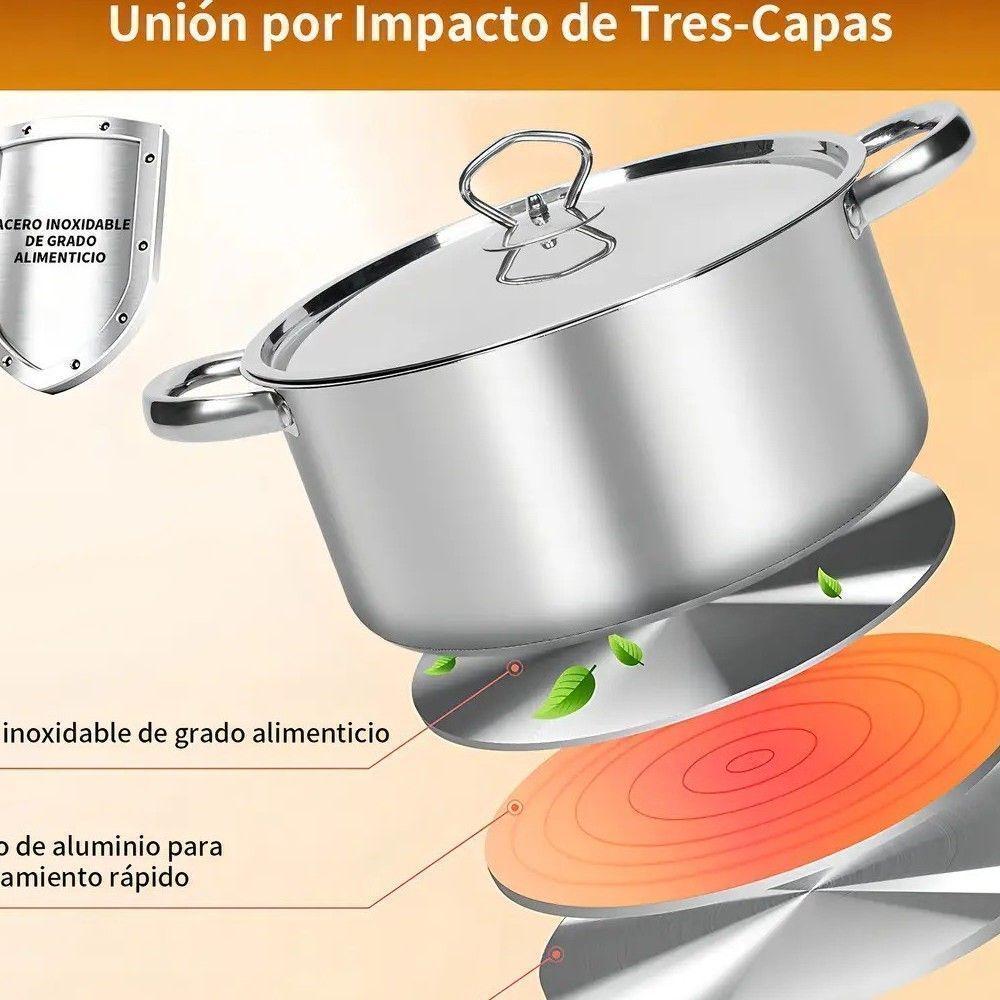 Batería De Cocina 15 Piezas Doble Fondo Acero Inoxidable Color Plateado Chef...-1