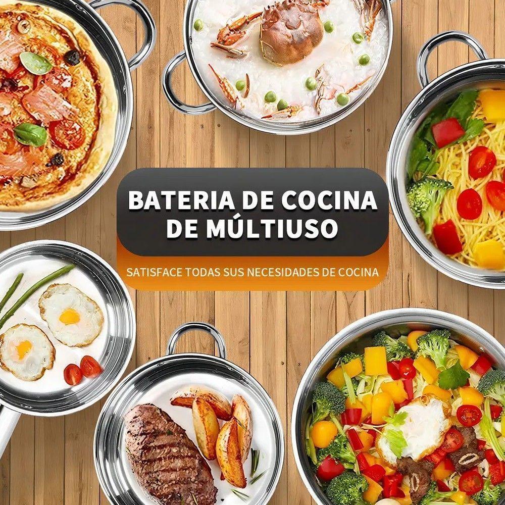 Batería De Cocina 15 Piezas Doble Fondo Acero Inoxidable Color Plateado Chef...-5