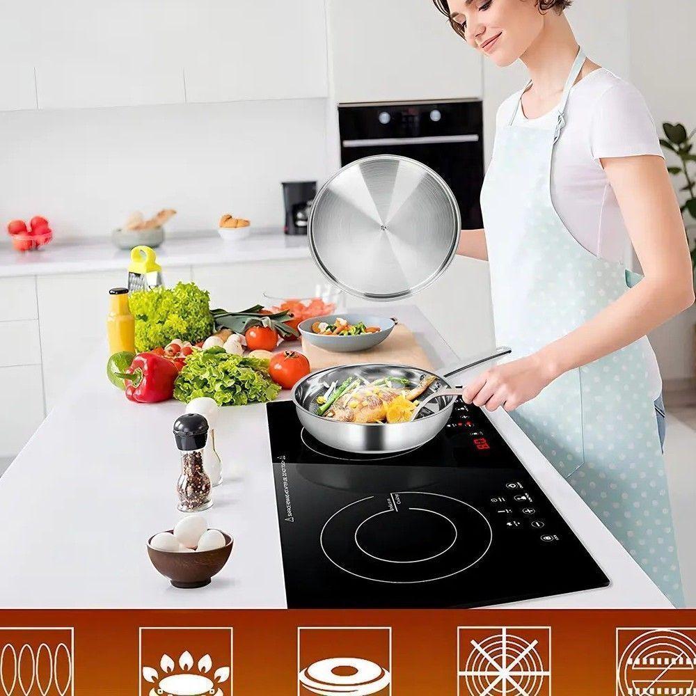 Batería De Cocina 15 Piezas Doble Fondo Acero Inoxidable Color Plateado Chef...-4