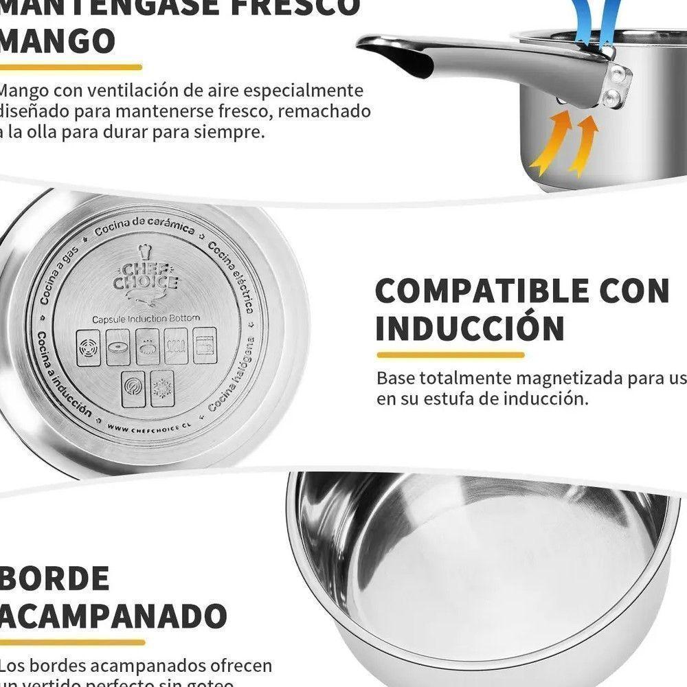 Batería De Cocina 15 Piezas Doble Fondo Acero Inoxidable Color Plateado Chef...-2