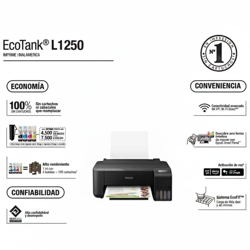 Impresora Epson EcoTank L1250 WiFi Color Negro A4 Sistema Continuo Bajo Costo-4