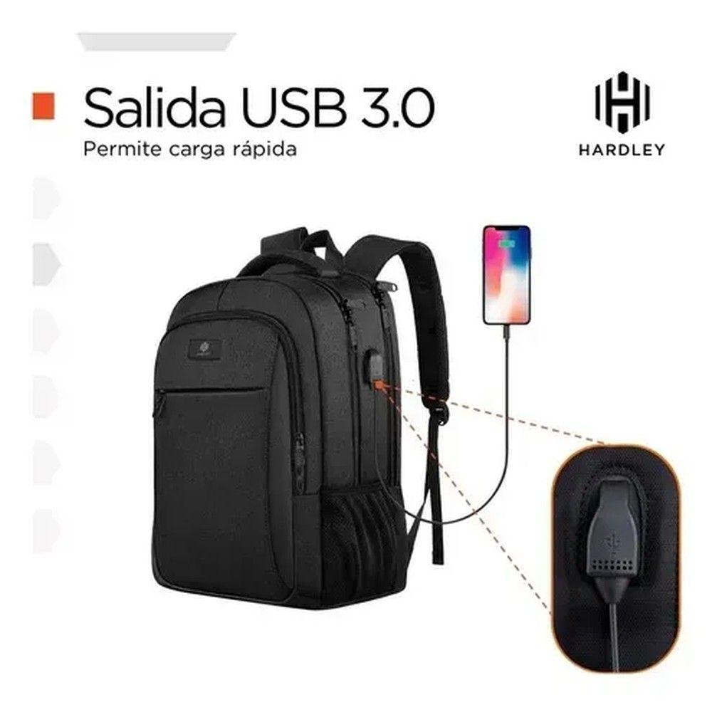 Mochila Notebook Hardley Phantom 25 L Impermeable Antirrobo con USB Negro-3