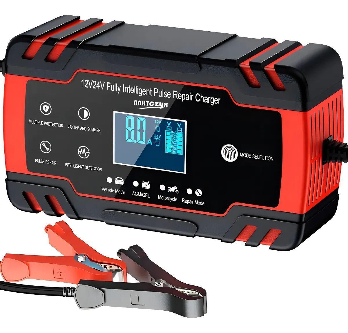 Cargador de Batería Auto y Moto 12v 24v - Rojo-2