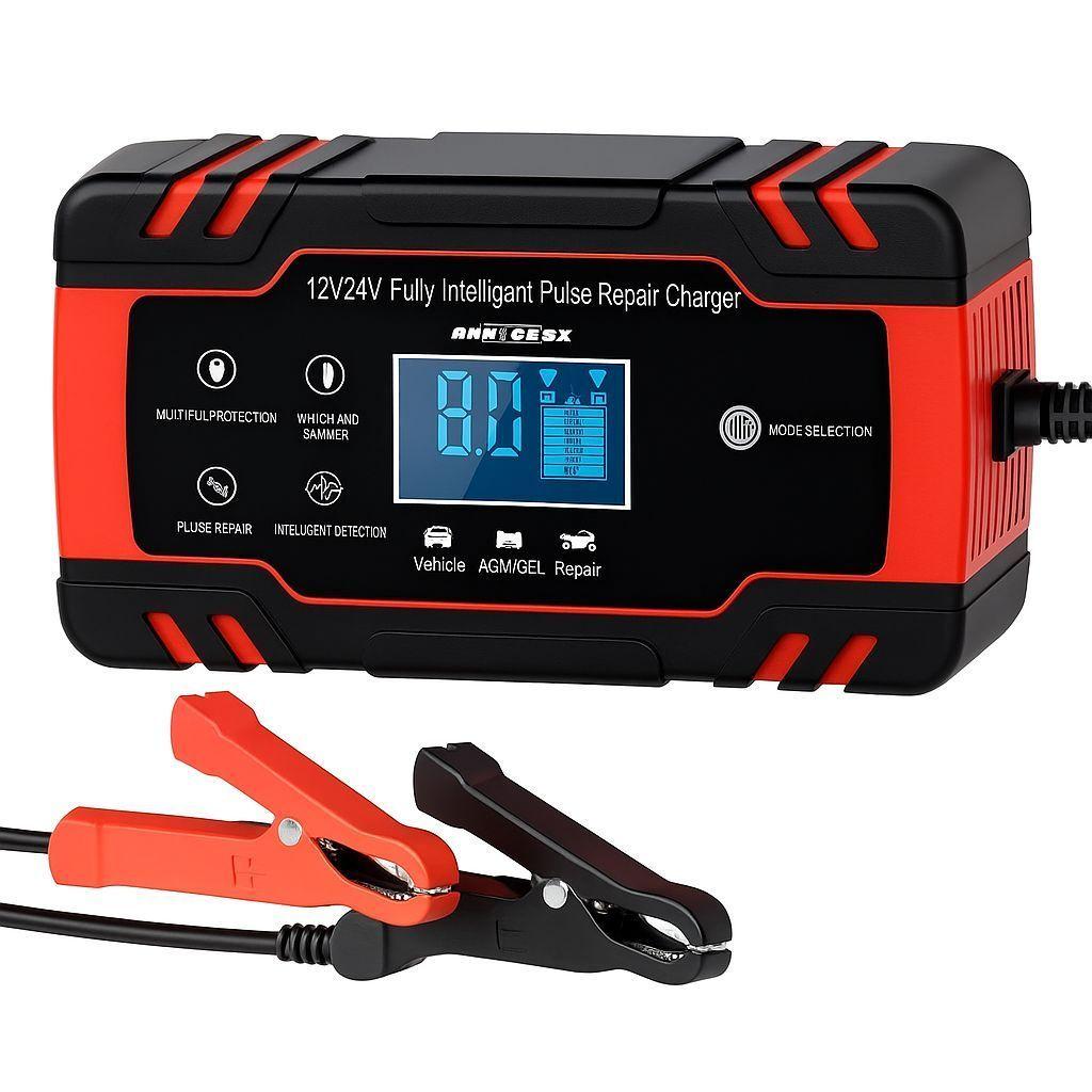 Cargador de Batería Auto y Moto 12v 24v - Rojo-3